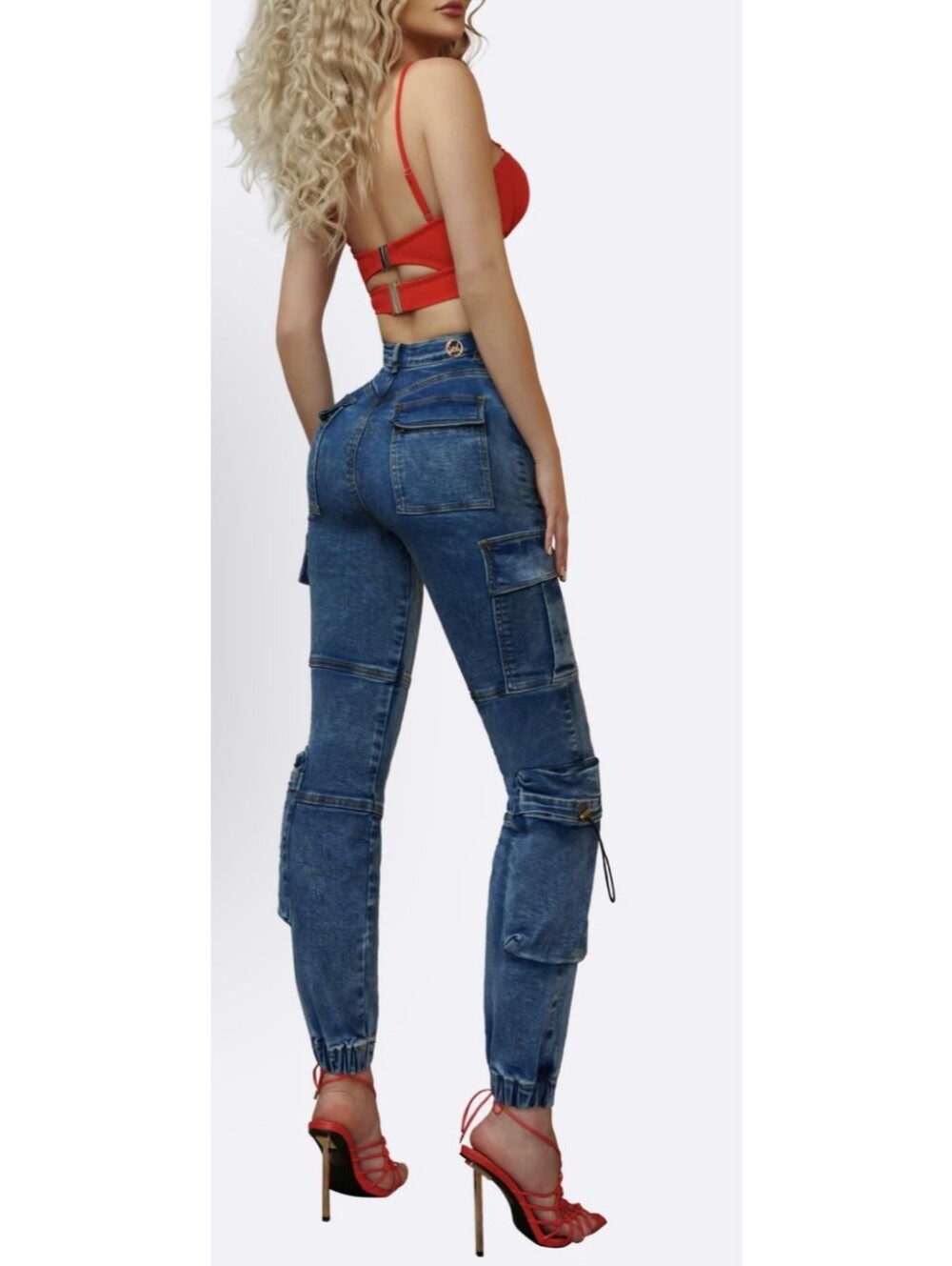 Sol High-Rise Washed Blue Cargo Jeans for Women Jeans Erendira Size 4/12